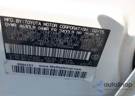 2015 Lexus Is 250 из США, поврежденный, VIN JTHBF1D27F5068444